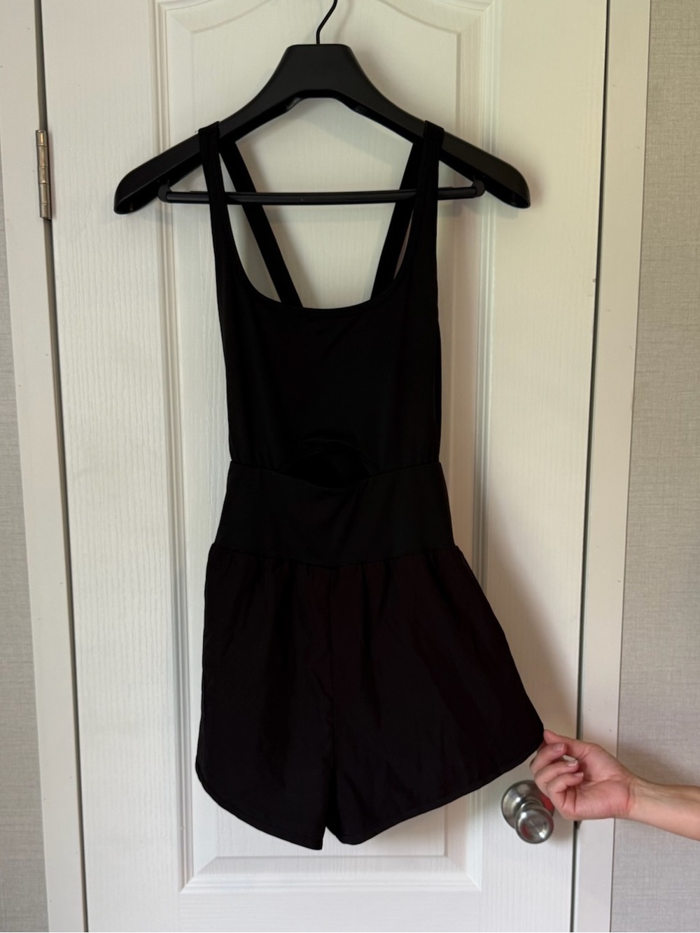 Women's Black Size S Sleeveless Crossback Romper Stretch Polyester